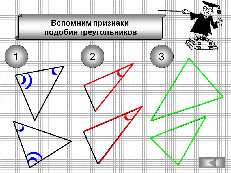 Вспомним признаки  подобия треугольников 1 2 3